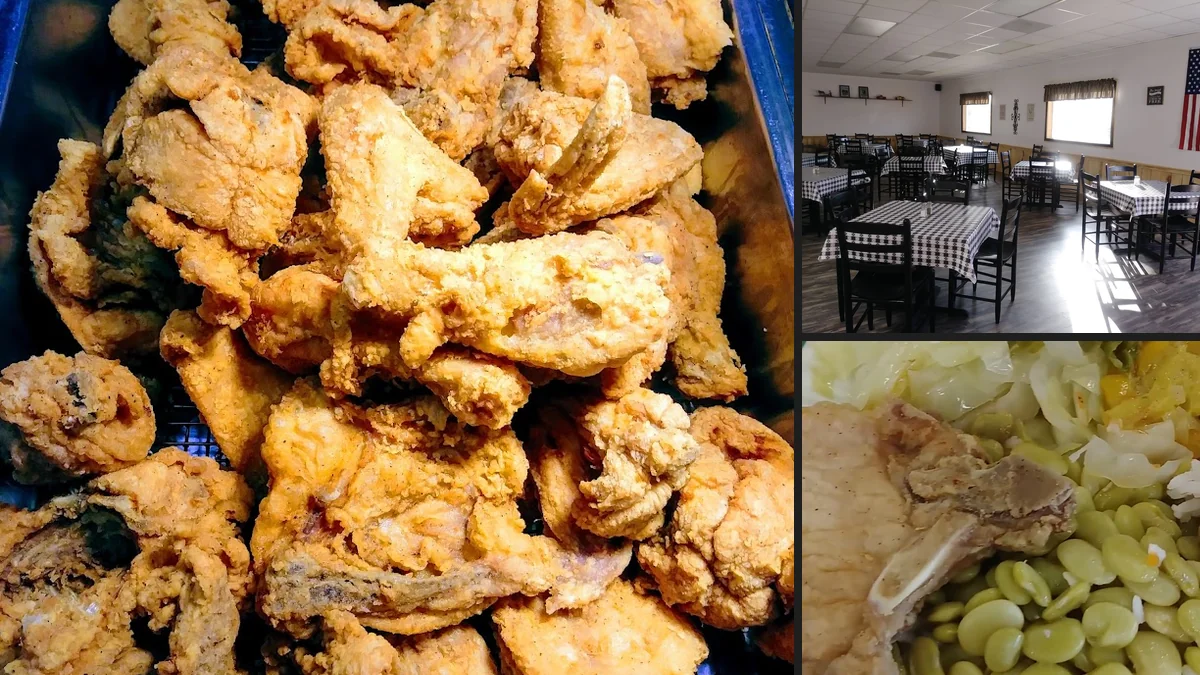Warm buffet setup with seafood and comfort foods.